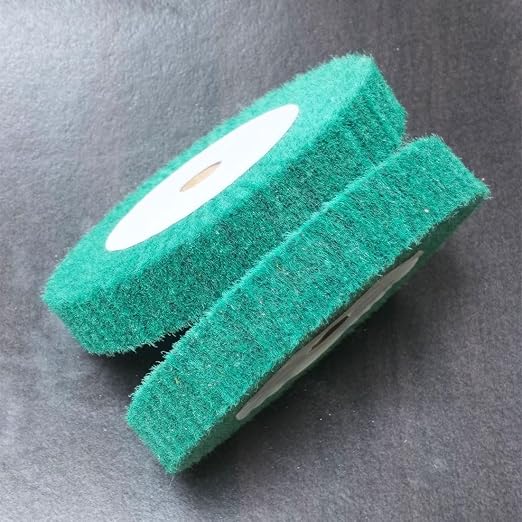 2 Pcs 6'' Non-Woven Buffing Polishing Wheels, 4/5" Arbor 240 Grit Wire Drawing Abrasive Flap Wheels for Die/Bench Grinder (Green)