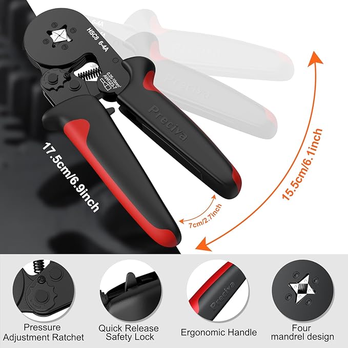 Preciva Ferrule Crimping Tool Kit with 2000PCS Wire Connectors, AWG23-7 Self-adjustable Ratchet Wire Crimping Tool Kit Crimper Plier Set (Red)