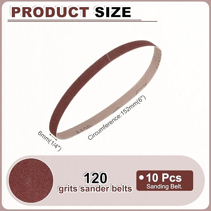 HARFINGTON 1/4 x 6 Inch Sanding Belts, 10 Pcs 120 Grit Aluminum Oxide Abrasive Belt Sander File Belt for Woodworking, Metal Polishing, Knife Sharpener