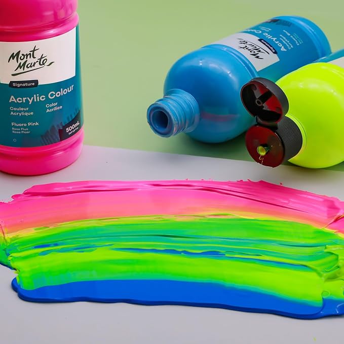 Mont Marte Signature Fluoro Green Acrylic Paint, Semi-Matte Finish, 12 Colors - Image 2