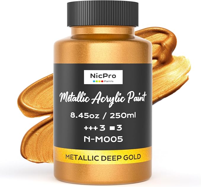 Nicpro Metallic Deep Gold Acrylic Paint, 8.45oz/250ml Large Gold Leaf Paint | by Nicpro
