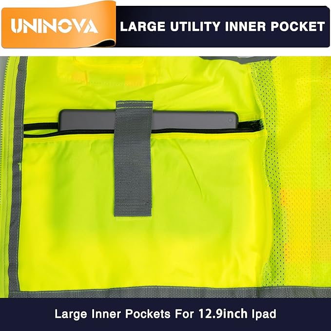 UNINOVA Surveyor Safety Vest Reflective for Men,Class 2 Heavy Duty Safety Vests Reflective with Pockets and Zipper