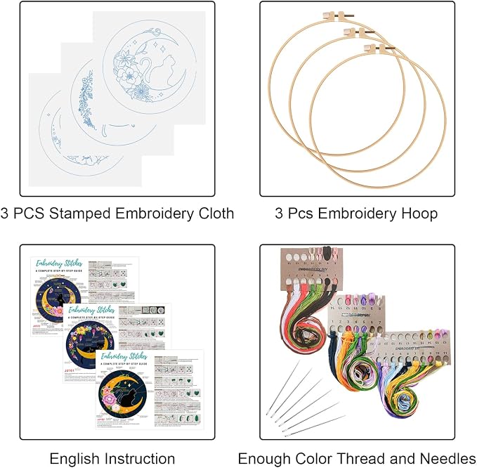 Louise Maelys 3 Sets Cat Moon Embroidery Kits - Image 2