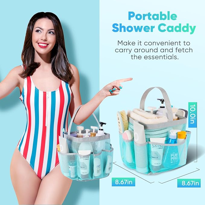 EUDELE Mesh Shower Caddy Portable, 8-Pocket Large Capacity, Quick Dry, Easy - Image 4