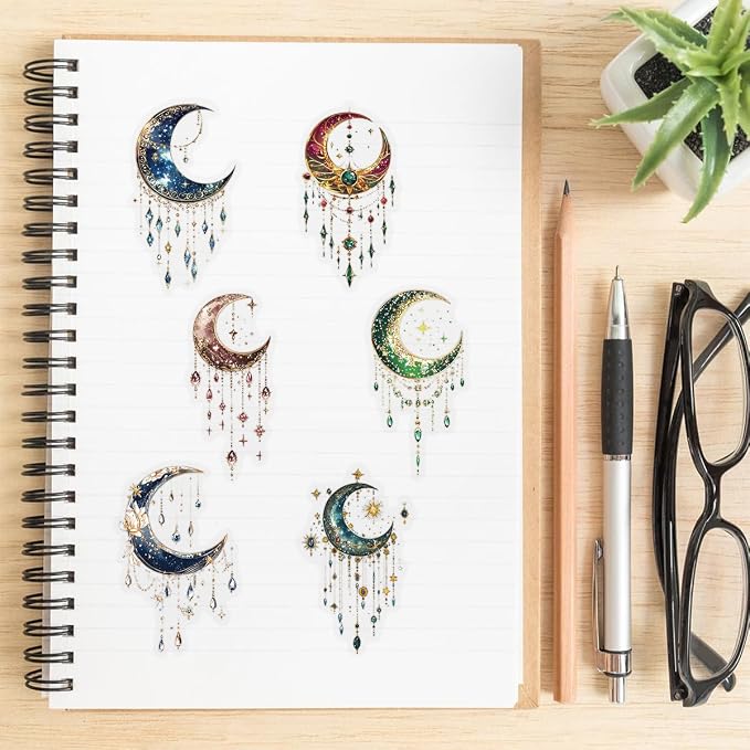 50PCS Dreamy Moon Crystal Gem Scrapbook Stickers – Clear Celestial Vinyl Decals - Image 5