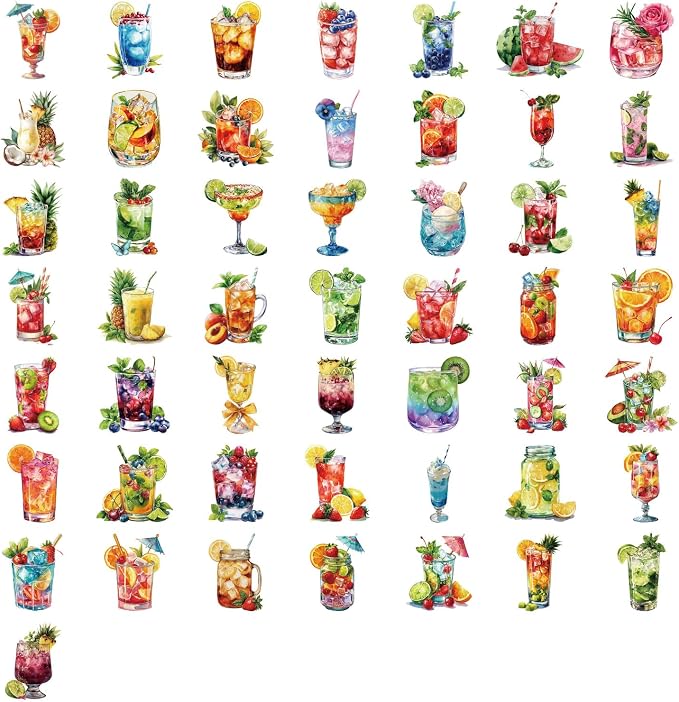 50Pcs Transparent Summer Drinks Aesthetic Stickers - Image 2