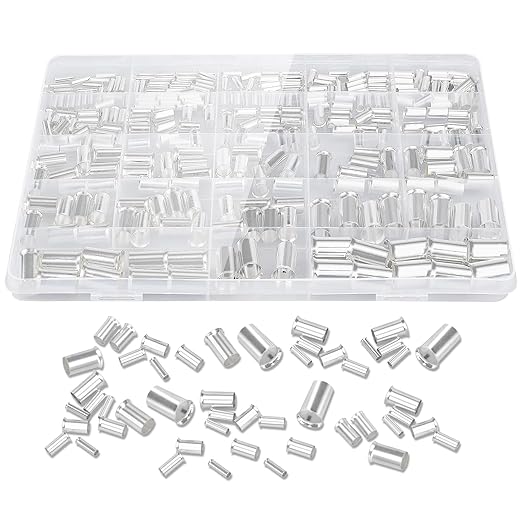 300 Pcs Wire Ferrules Kits Silver Plated Copper Crimp Terminal Connector 8 Sizes AWG (1/0,2/0,2,4,6-5, 8-7, 10 12) Sleeves Insulated Cord Pin End Terminal