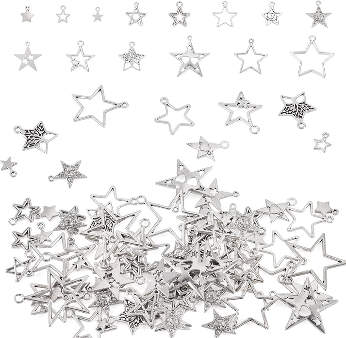 Tibetan Star Charms Silver Hollow Pentagram Pendants Metal Star Charms Hollow by BoutigemJewelry