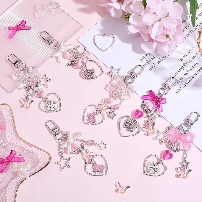 SUNNYCLUE 1 Box 171Pcs Small Bow Bag Charms Keychains Making Kit Love Romantic - Image 5
