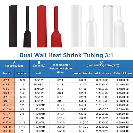 XHF 1/2 Inch 3:1 Waterproof White Heat Shrink Tubing 4 Ft Marine Grade Wire Cable Adhesive Lined Tube Insulation Seal Against Moisture Corrosion and Air Leakage