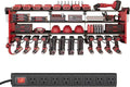 4 Layers Power Tool Organizer Wall Mount with Power Strip, Heavy Duty Metal Shelf, 400lbs Capacity for Cordless Drills, Batteries & Garage Storage (12 Slots with 8 Outlets Power Strip)