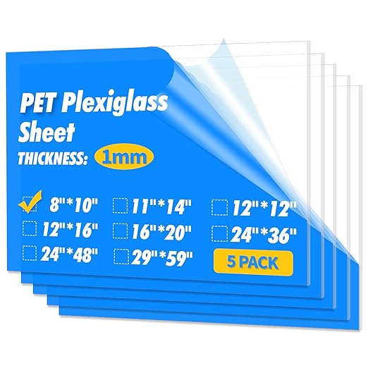 Art3d 5-Pack of 8×10" PET/Plexiglass Sheets, Transparent Clear Flexible Plastic by Art3d