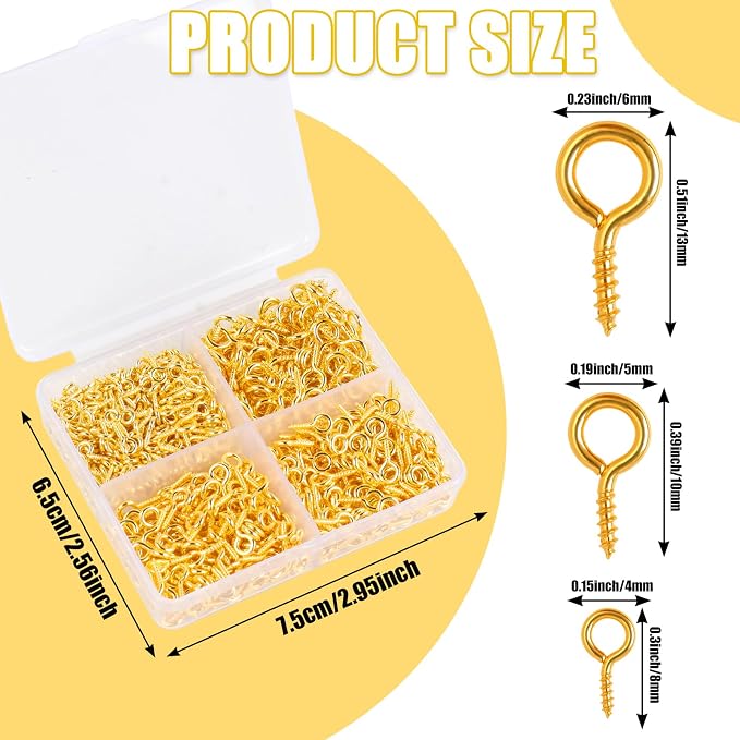 720PCS Small Screw Eye Pins, 3 Styles of Mini Eye Screws, Eyelet Pins Hooks - Image 2