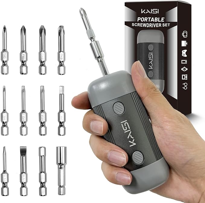 Kaisi Screwdriver Set 12-in-1 Portable Multi Bit Screwdriver All in One Screw Driver with Phillips,Flat Head,Torx Security,Hex and 1/4 Nut Driver for Outdoor and Daily Repair Tools