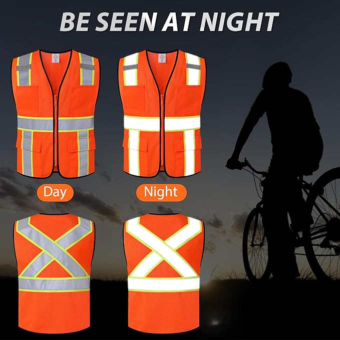 Class 2 Safety Vest with Zipper Front and multiple Pockets, High Visibility Vest, Meets ANSI/ISEA Standards