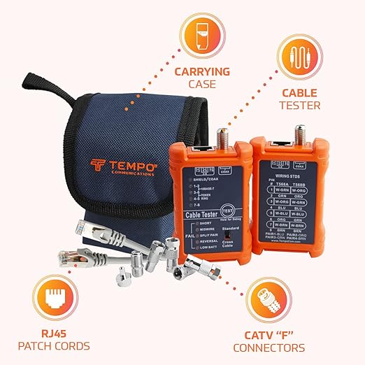 TEMPO Communications PA1594 Network Cable Tester | LAN & AV Cable Continuity Tester | 8-Way RJ45, UTP, STP, Coaxial Cables