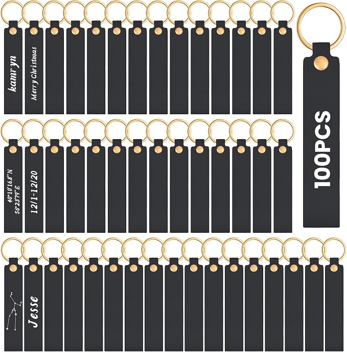Wavyknot 100 Pcs PU Leather Keychain Blanks Bulk Laser Engraving Blanks by Wavyknot