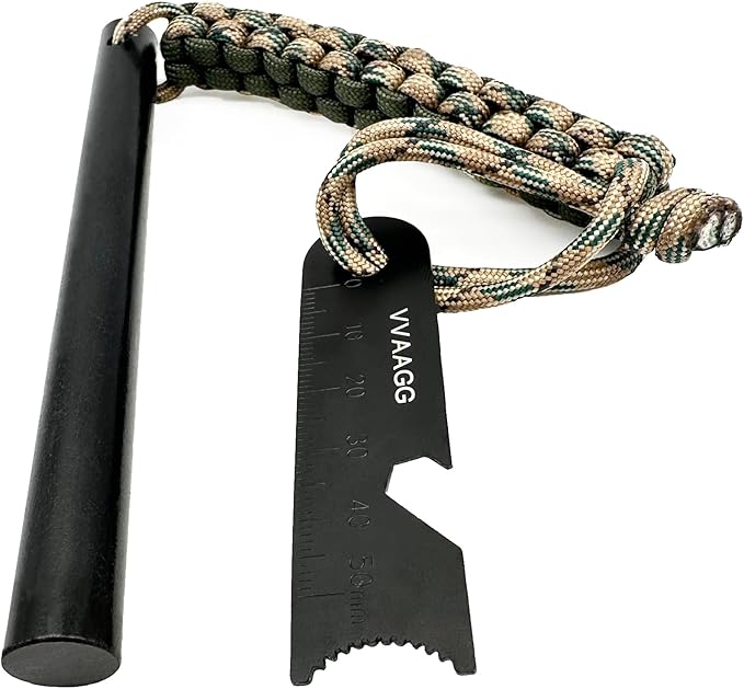 VVAAGG Flint and Steel Fire Starter Kit Survivor, 3/8" 1/2 inch Ferro Rods and Magnesium Rods with Paracord Handle