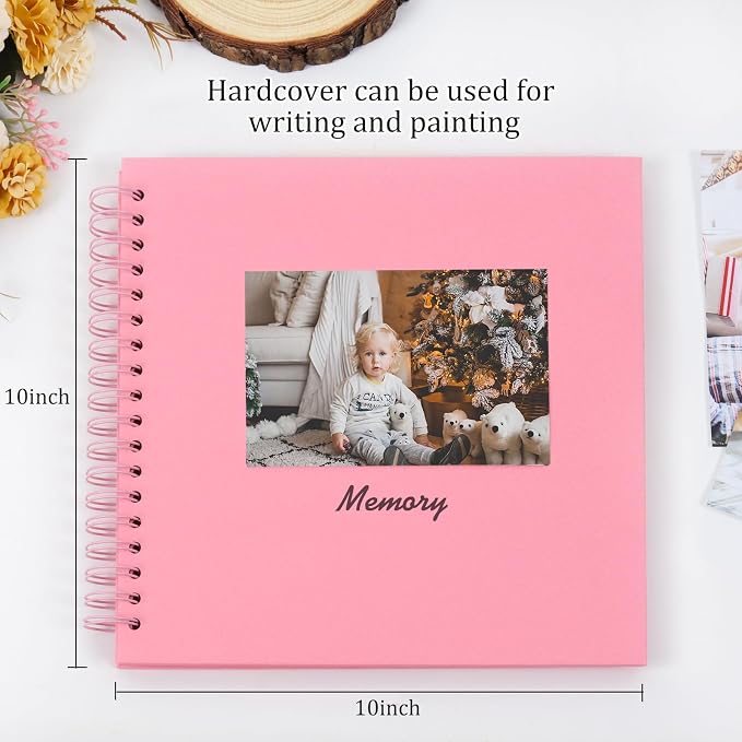 RECUTMS 10x10 Scrapbook Album 60 Page Kraft Paper Wedding Memory Book Pink | - Image 2