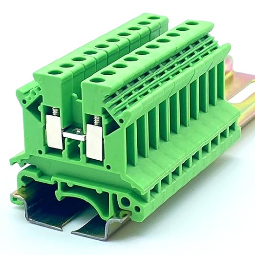 Erayco UK2.5B-G DIN Rail Terminal Block, Screw Clamp, 600V 20A 24-12AWG, Pack of 100 (Green)