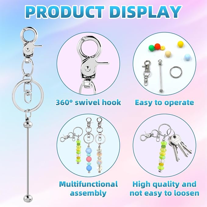 60 Pcs Beadable Keychains Bulk Kit – DIY Keychain Making Supplies - Image 3