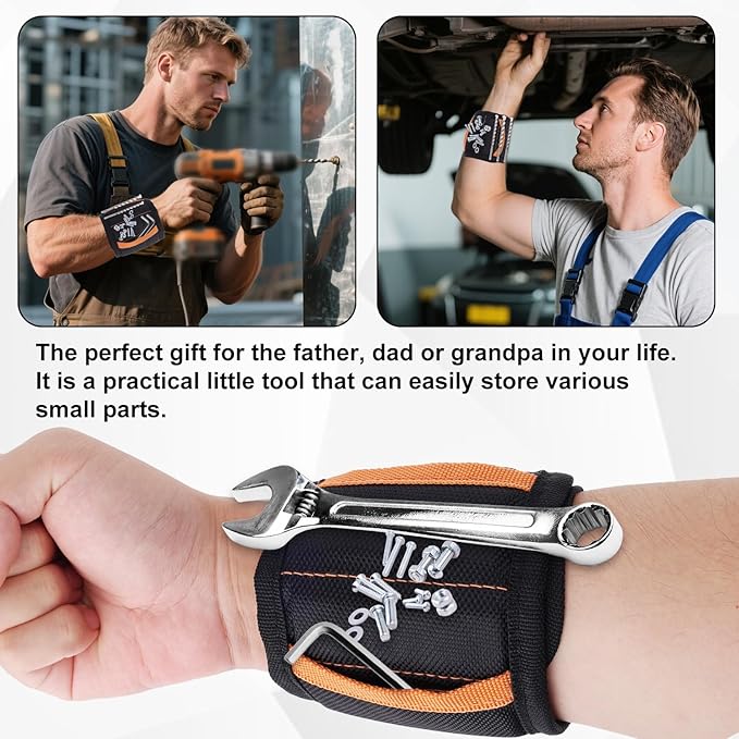 Magnetic Wristband for Tools, Heavy Duty Wrist Band with Strong Magnet for Screws Nails Cool Gadgets Hardware Gifts for Dad, Presents for Men, Birthday Christmas Gifts for Father