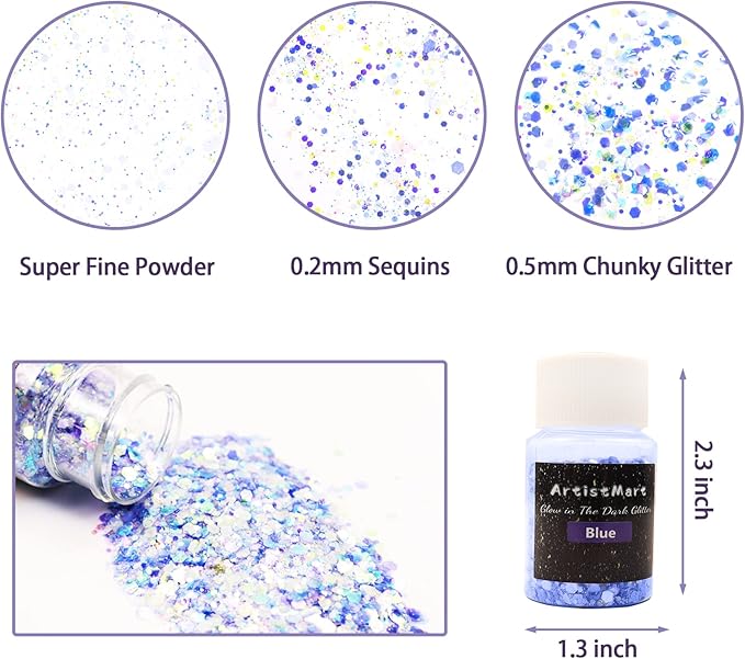 Glow in the Dark Glitter, 12 Colors Chunky Glitter - Image 3