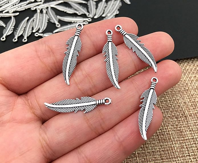 ALIMITOPIA 100pcs Alloy Feather Charms Pendants Easter Angel Wing Feather - Image 3