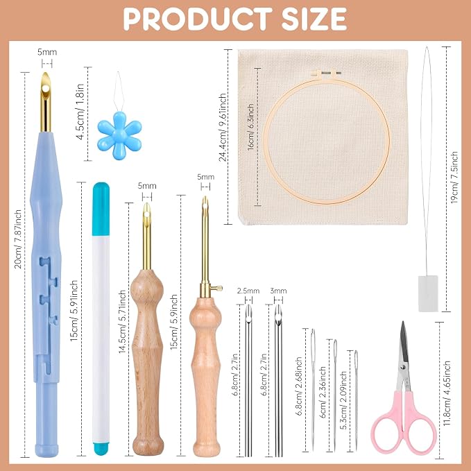 MSDADA 21PC Punch Needle Kit, Adjustable Punch Needle Tool, Wooden Handle - Image 2