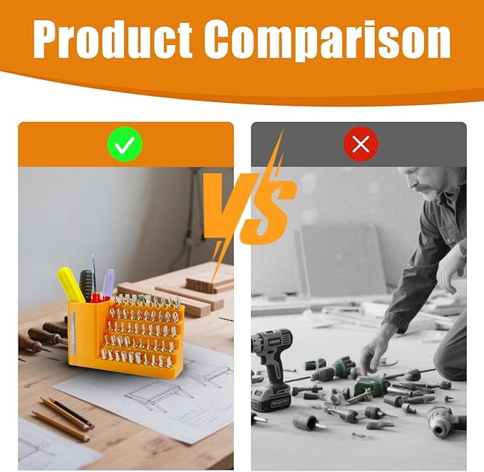 50-Slot Bit Organizer for Impact and Screwdriver Bits, Hex Key Holder 1/4"/6.35mm Shaft Compatibility, Wall and Workbench Mountable, Ideal for Garage and Workshop.