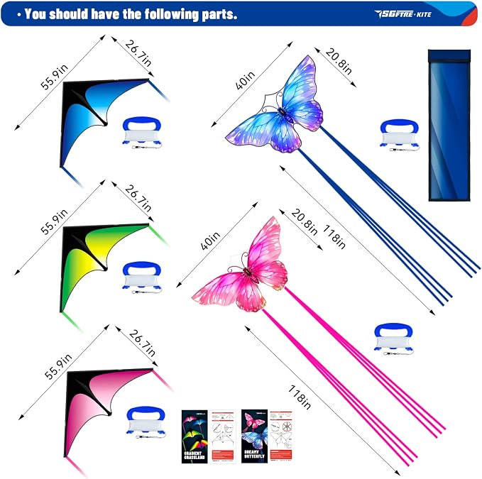 SGftre 3 Piece Set Butterfly Delta Octopus Kites - Image 4