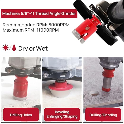 Diamond Core Drill Bit Set - 6pcs (6/8/35mm+20mm Drilling Milling Bit+35mm Beveling Chamfer Bit+HEX) Diamond Hole Saw Kit for Porcelain Ceramic Tile Marble Granite