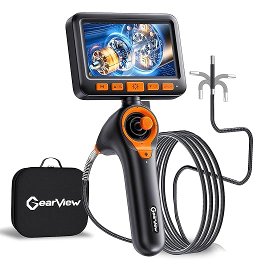 360°Articulating Borescope Camera - 5" HD 1080P Inspection Camera Screen with 6 Light, Endoscope with 6.2mm IP67 Waterproof Probe, 3X Zoom 4-Way Borescope with Flexible Cable