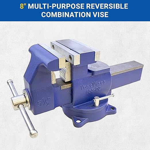 Yost Vises 880-D2 Reversible Combination Vise System | 8 Inch Jaw Width Heavy-Duty Utility Pipe and Bench Vise |Jaw Opens 12.5 Inches when Reversed | Swivel Base | Made with Ductile Iron Castings