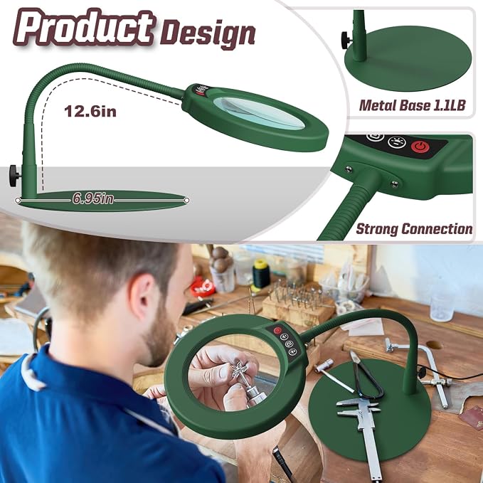 10X Magnifying Glass with Light and Stand, 5 Color Modes Stepless Dimmable LED - Image 4