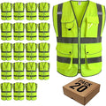 JKSafety 20 Pack 9 Pockets Class 2 High Visibility Zipper Front Safety Vest With Reflective Strips,Meets ANSI/ISEA Standard (Large, 156-Yellow)