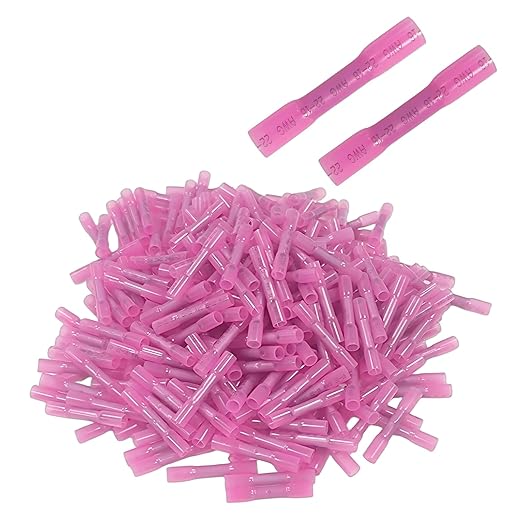 Heat Shrink Butt Connectors,200Pcs 22-16 AWG Red Waterproof Electrical Wire Connectors Automotive Marine Grade Wire Crimp Terminals Butt Splices for Cable,Boat,Home Electrical etc.