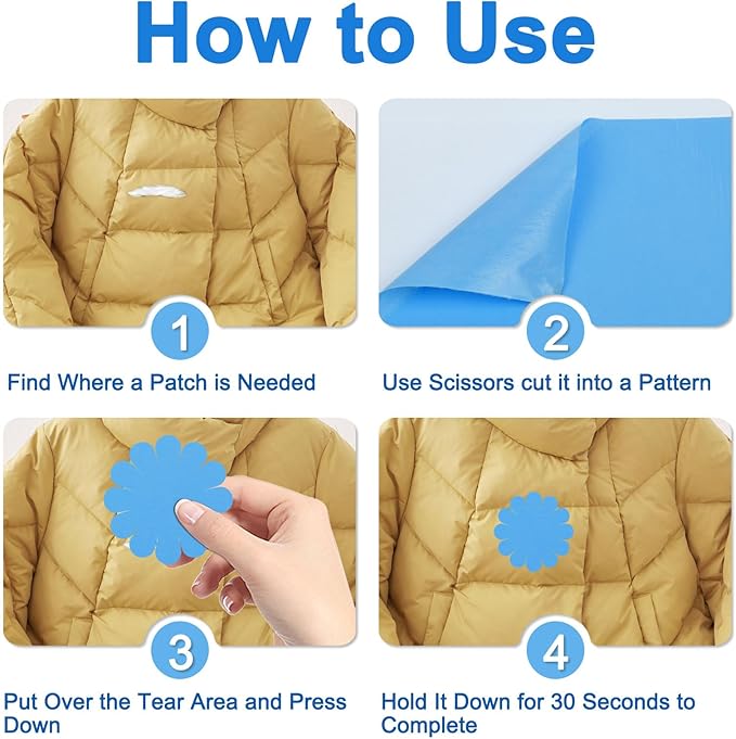 8PCS 7.8x3.9 inch Nylon Repair Patch Self-Adhesive Fabric Patch Down Jacket Repair Patches for Puffer Jackets Tenacious Tape Polyester Waterproof Lightweight Tent Repair Patch Kits for Clothes Bag