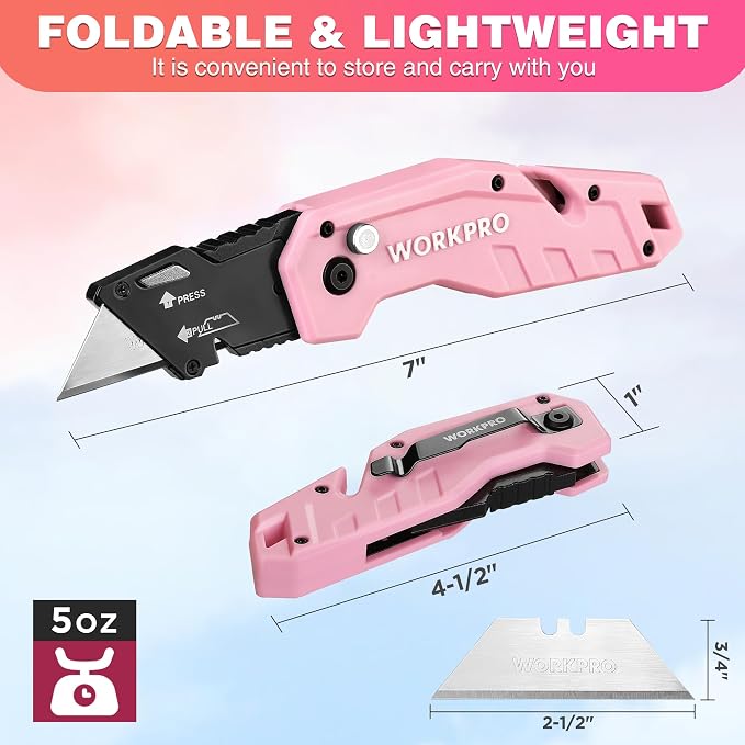 WORKPRO Folding Utility Knife, Quick Change Box Cutter, 10 Extra Blades Included - Image 8