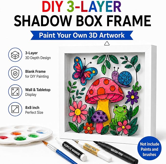 Paint Your Own 3D Shadow Box Frame, 8x8 Blank 3-Layer DIY Art Frame - Image 3