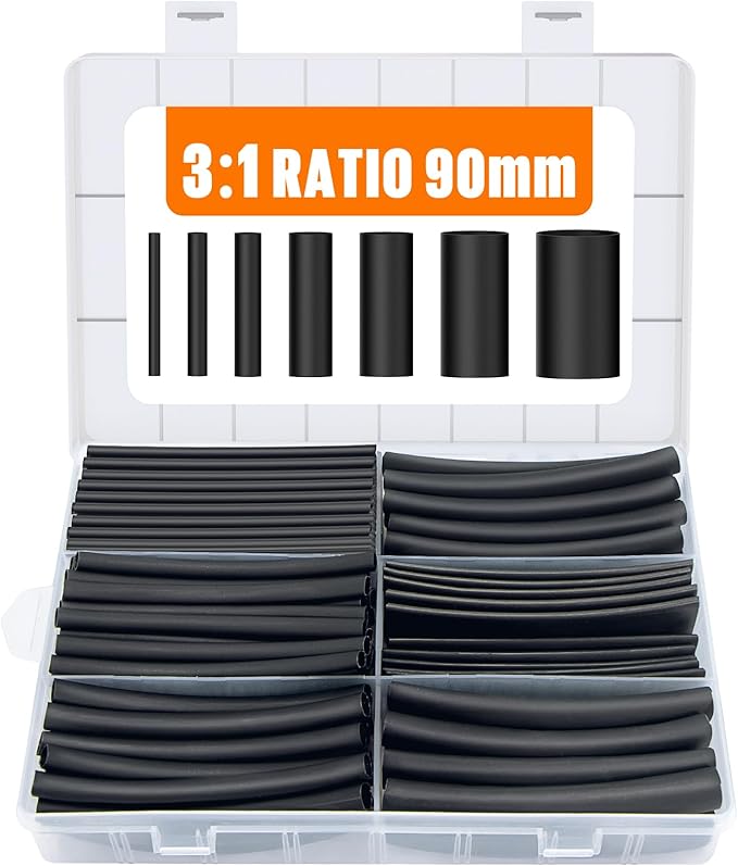 Lsnisni 3.54 Inches Heat Shrink Tubing Kit 180 Pcs, Ratio 3:1 Adhesive Lined, Dual Wall Tube - Marine Grade Waterproof, 7 Diameters, Heat-Shrink Tube, Heat Shrink Cable Sleeve - Black