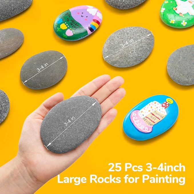 Simetufy 25Pcs Rocks for Painting, Large 3-4 Inch Natural River Stones for DIY - Image 3