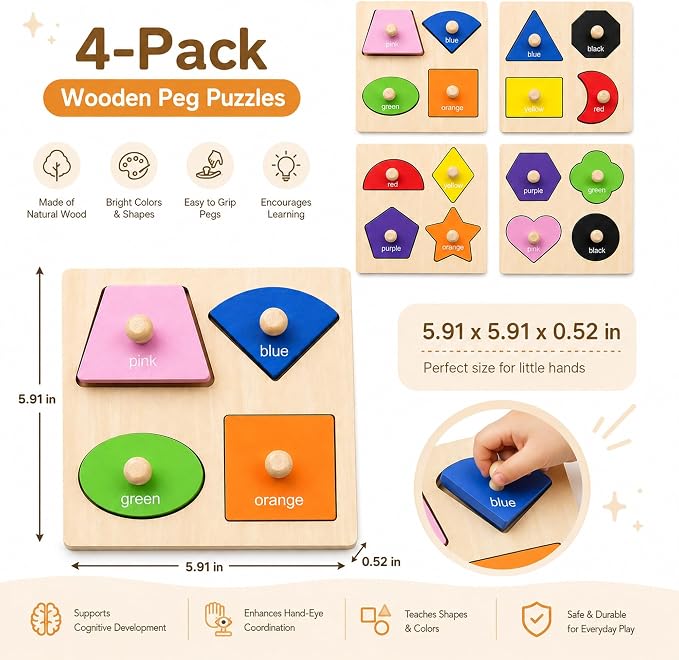 Wooden Shape Color Sorting Puzzle Toys - Image 2