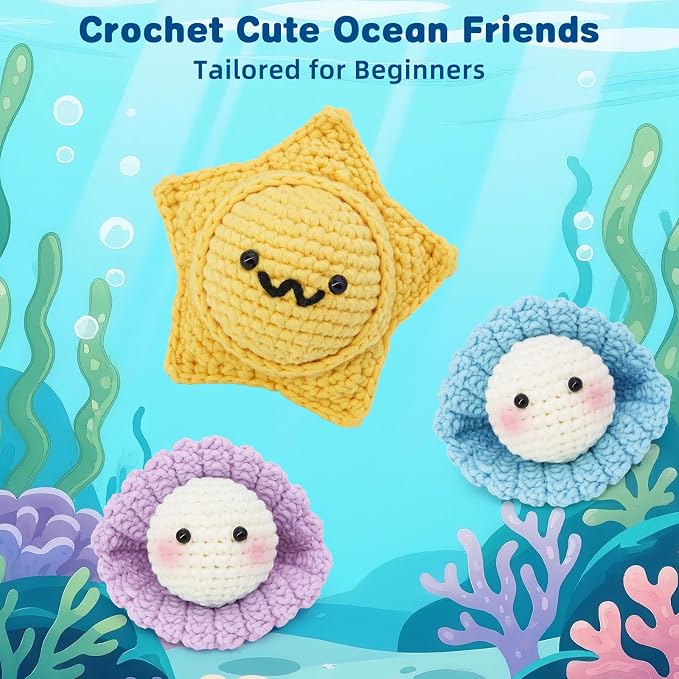 WaldyWop Crochet Kit for Beginners: 3Pcs Ocean Friends Wobbles Crochet Animal - Image 6