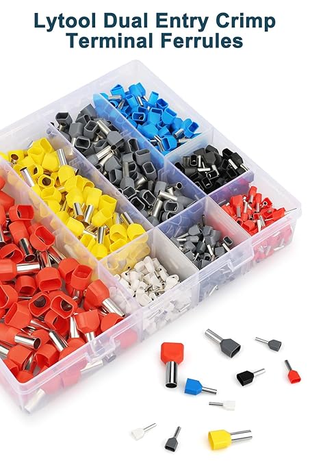 Lytool Double Wire Ferrule Kit 8-22 AWG, 750Pcs Dual Bootlace Ferrule Kit Wire Ferrules Twin Ferrules Connectors Wire Terminal Connector, Insulated Cord Pin End Terminal Great Assortment Ferrules Kit