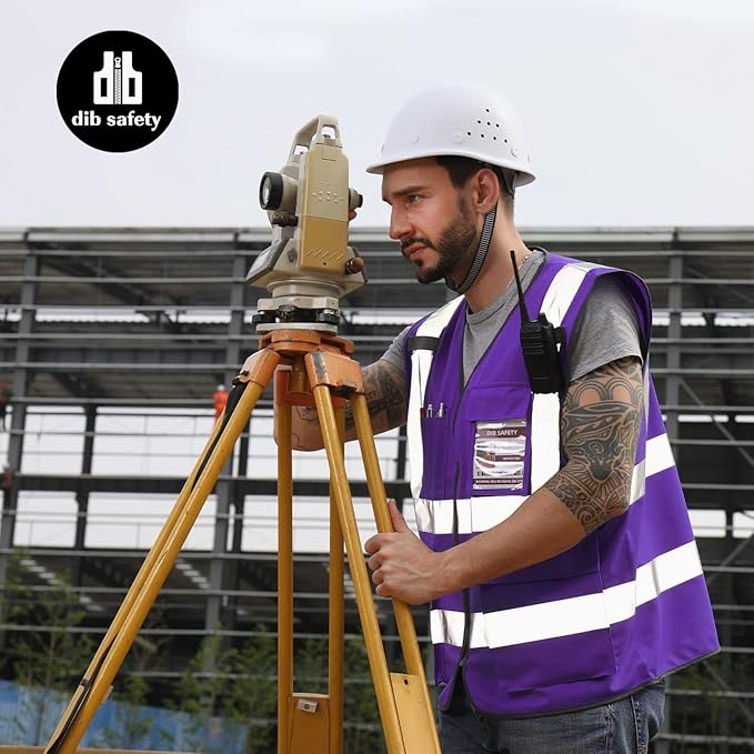 Dib Safety Reflective Vest High Visibility with Pockets and Zipper, Purple M