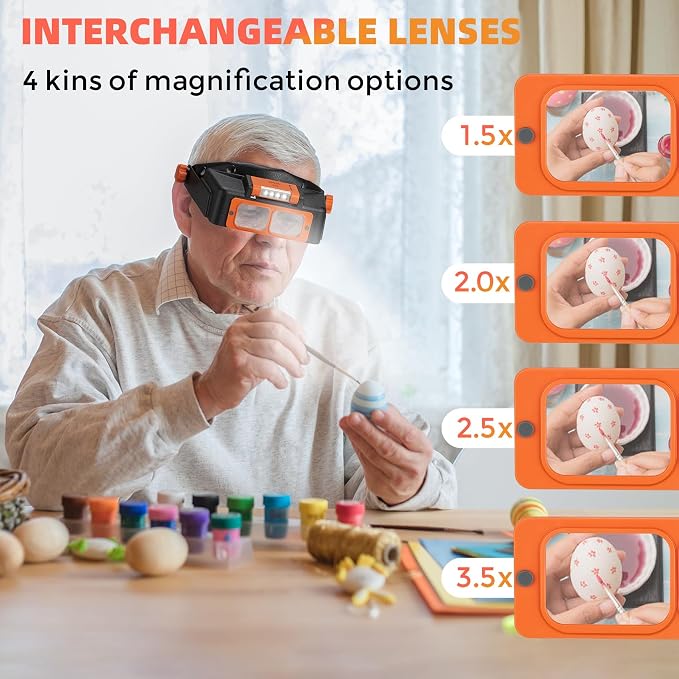 Headband Magnifier with Light, Rechargeable Magnifying Glasses - Image 3