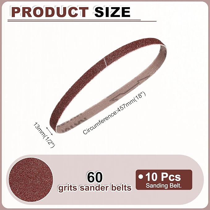 HARFINGTON 1/2 x 18 Inch Sanding Belts, 10 Pcs 60 Grits Aluminum Oxide Abrasive Belt Sander File Belt for Woodworking, Metal Polishing, Knife Sharpener