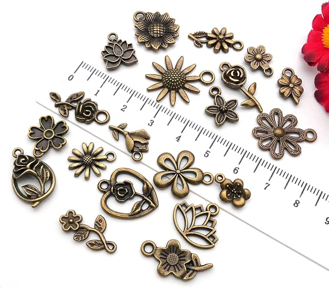 WOCRAFT 60pcs Antique Bronze Flowers Bracelet Charms - Image 4