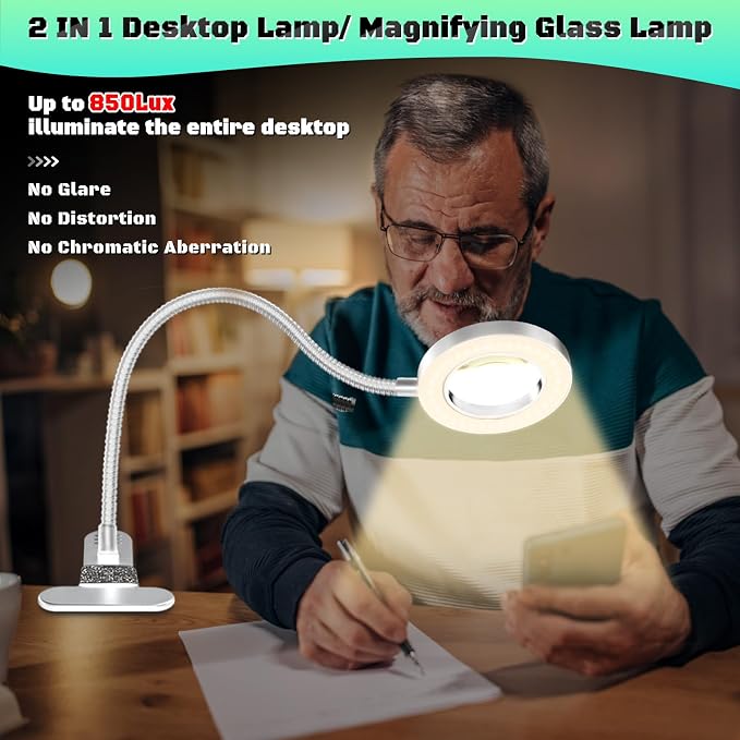 10X Magnifying Glass with Light, Clip on Mganifier with Light, 48 LED Desk Lmap - Image 4